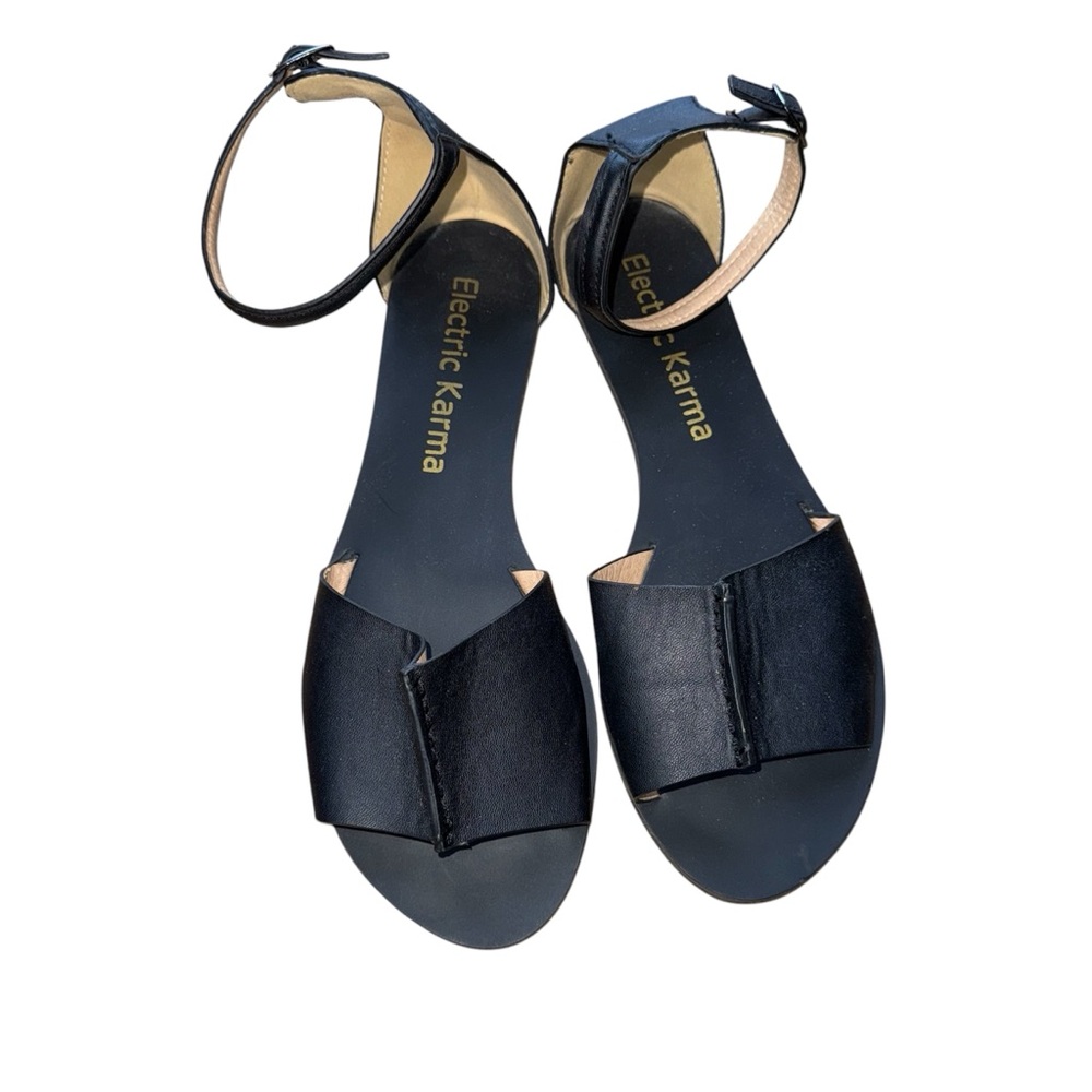Electric Karma Roman Sandals Casual Black Flat With Ankle Strap Women’s Size 9